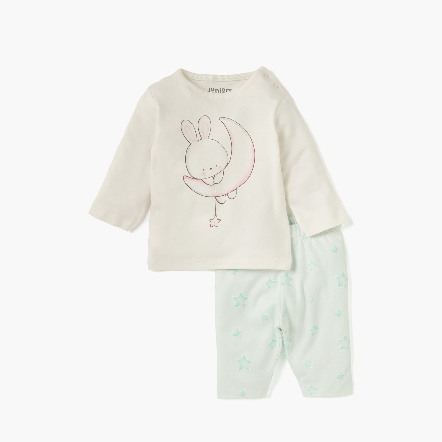 Juniors Bunny Print Long Sleeves T-shirt and Elasticated Pyjamas - Set of 2