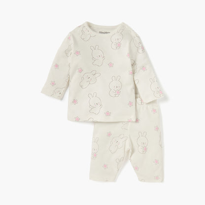 Juniors Bunny Print Long Sleeves T-shirt and Elasticated Pyjamas - Set of 2