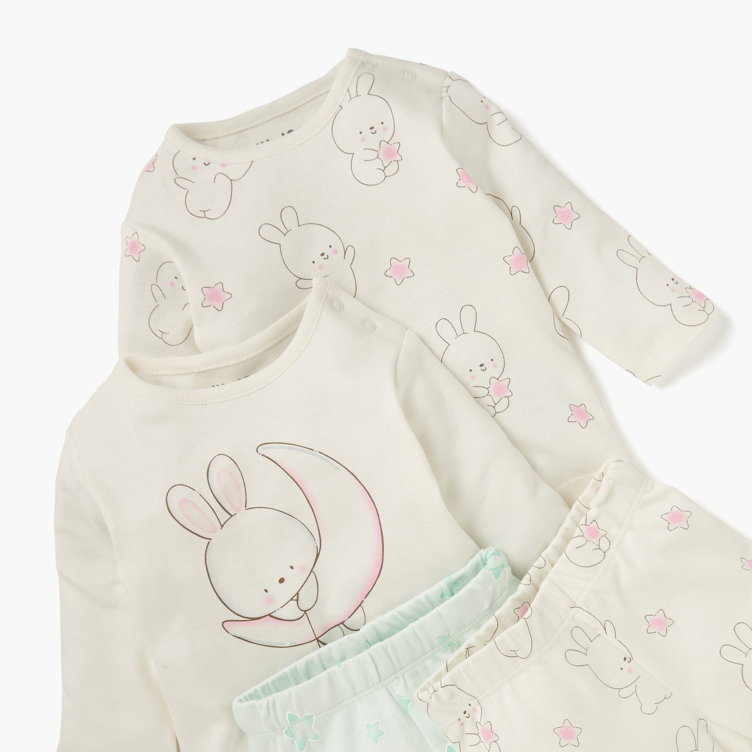 Juniors Bunny Print Long Sleeves T-shirt and Elasticated Pyjamas - Set of 2
