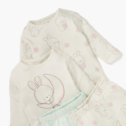 Juniors Bunny Print Long Sleeves T-shirt and Elasticated Pyjamas - Set of 2
