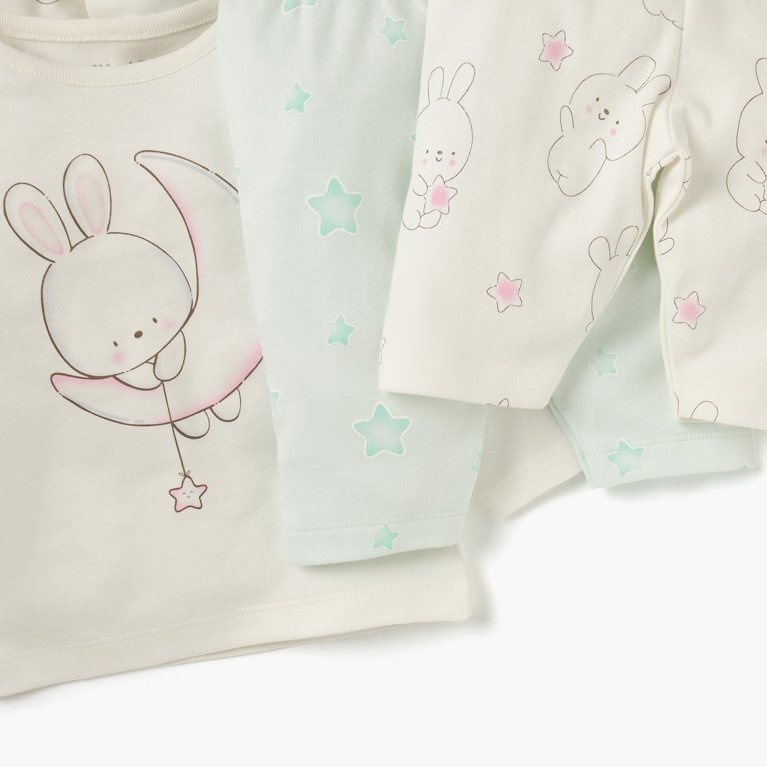 Juniors Bunny Print Long Sleeves T-shirt and Elasticated Pyjamas - Set of 2