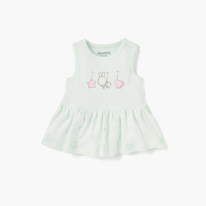 Juniors Printed Dress with Round Neck - Set of 2