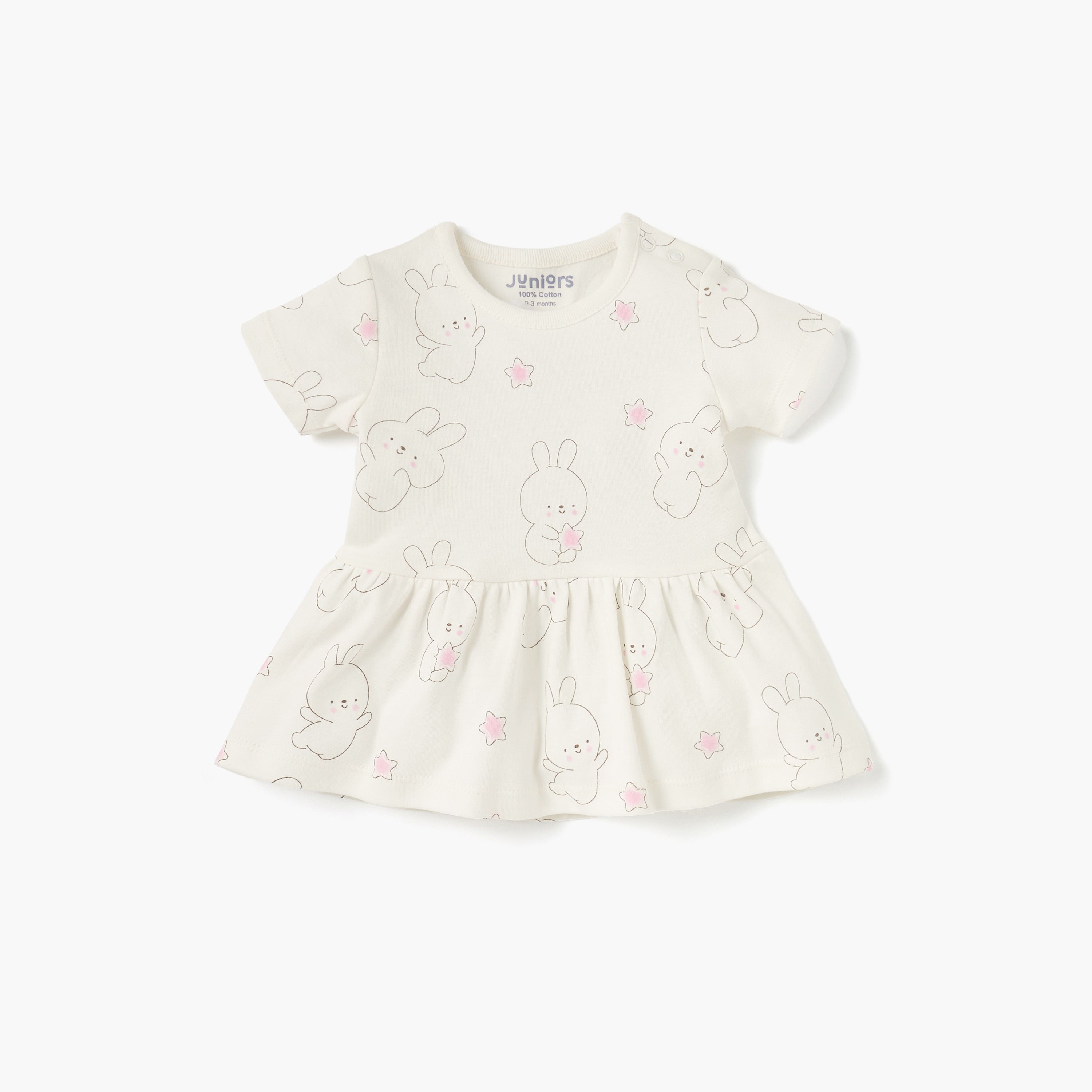 Juniors Printed Dress with Round Neck - Set of 2