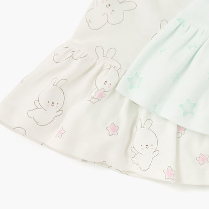 Juniors Printed Dress with Round Neck - Set of 2