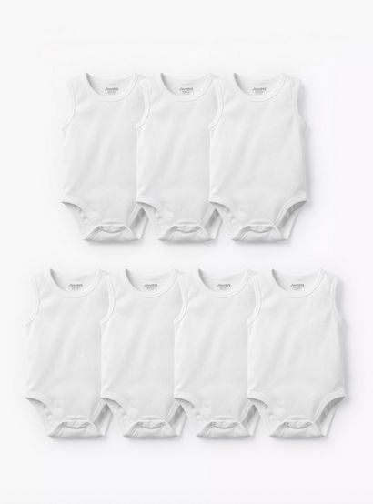 Juniors Solid Sleeveless Bodysuit with Snap Button Closure - Set of 7-baby-boys-clothing-bodysuits-image-1