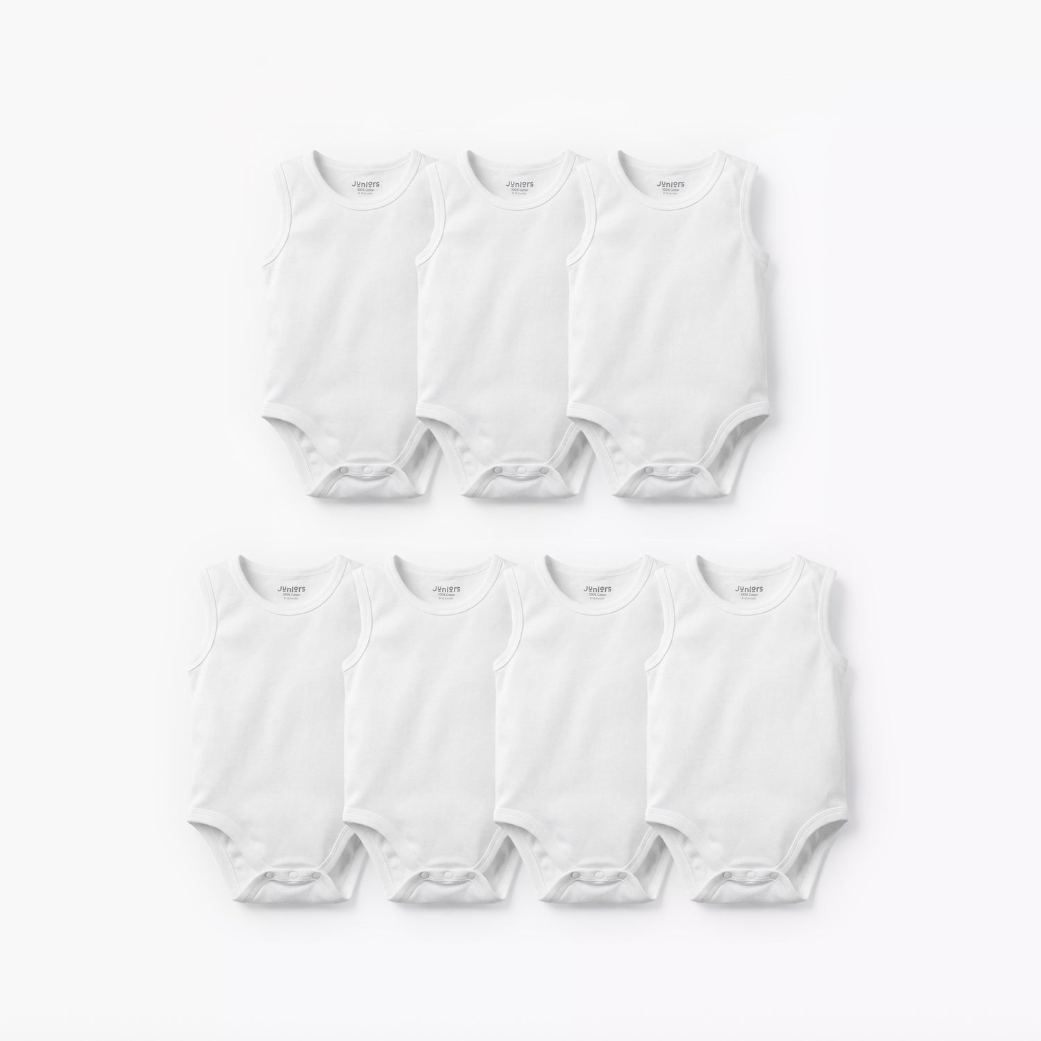 Juniors Solid Sleeveless Bodysuit with Snap Button Closure - Set of 7 - White / 12-18 mths
