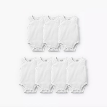 Juniors Solid Sleeveless Bodysuit with Snap Button Closure - Set of 7 - White / 12-18 mths