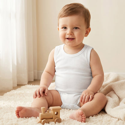 Juniors Solid Sleeveless Bodysuit with Snap Button Closure - Set of 7