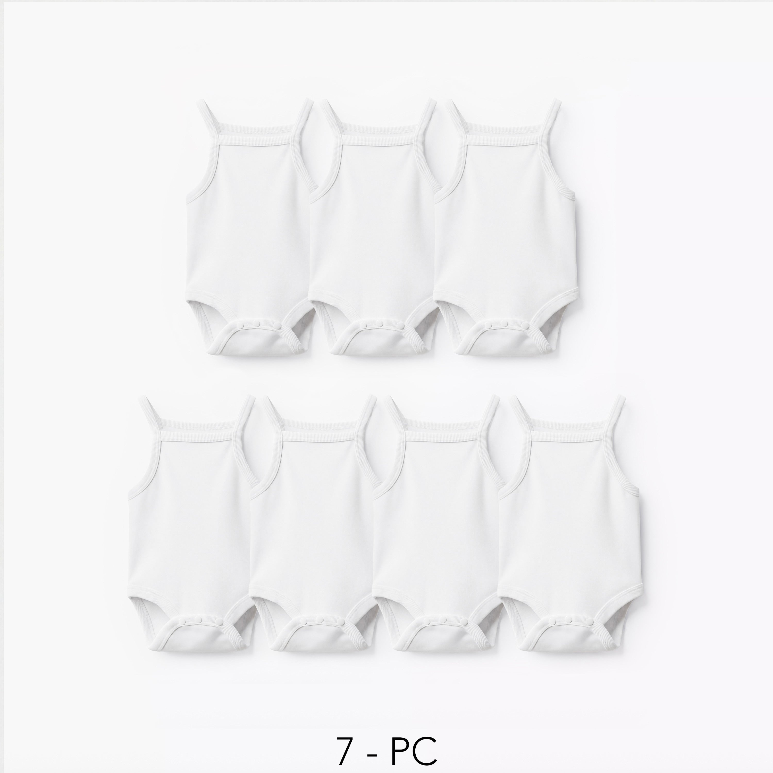 Juniors Solid Sleeveless Bodysuit - Set of 7 - White / 12-18 mths
