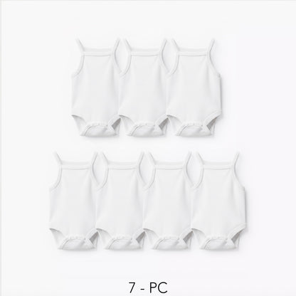 Juniors Solid Sleeveless Bodysuit - Set of 7 - White / 12-18 mths