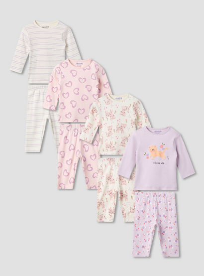 Juniors Pyjama Set with Fun Print - Soft Cotton - Long Sleeves - 4-Pieces-baby-girls-clothing-nightwear-pyjamasets-image-1