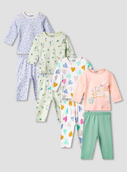 Juniors Pyjama Set with Fun Print - Soft Cotton - Long Sleeves - Round Neck - Set of 4-baby-girls-clothing-nightwear-pyjamasets-image-1