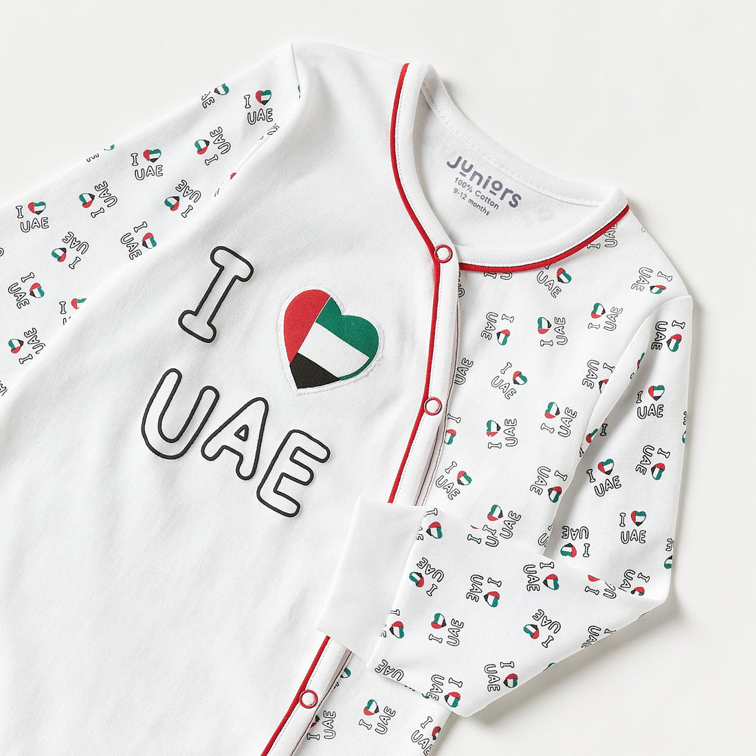Juniors UAE National Day Print Closed Feet Sleepsuit with Long Sleeves