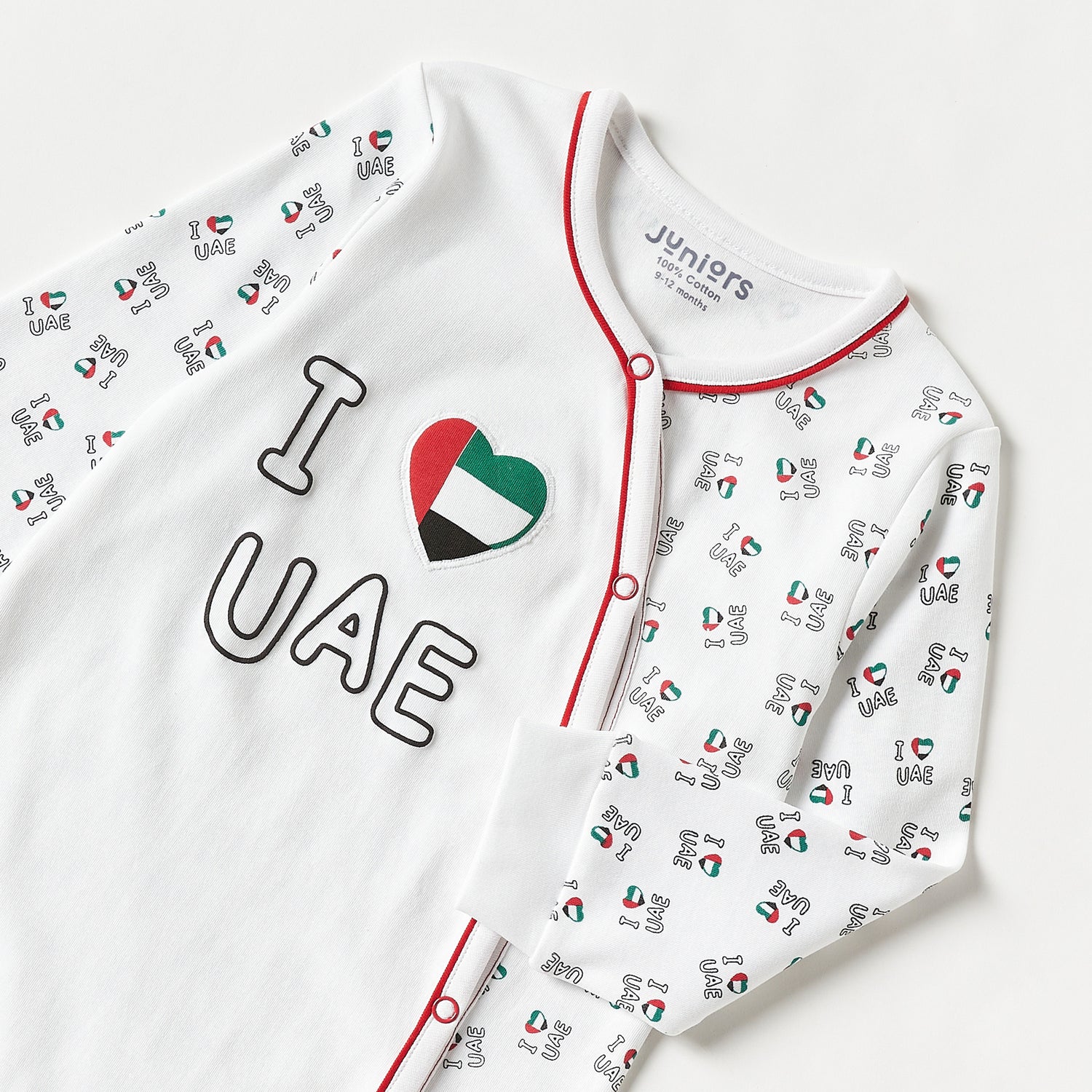 Juniors UAE National Day Print Closed Feet Sleepsuit with Long Sleeves