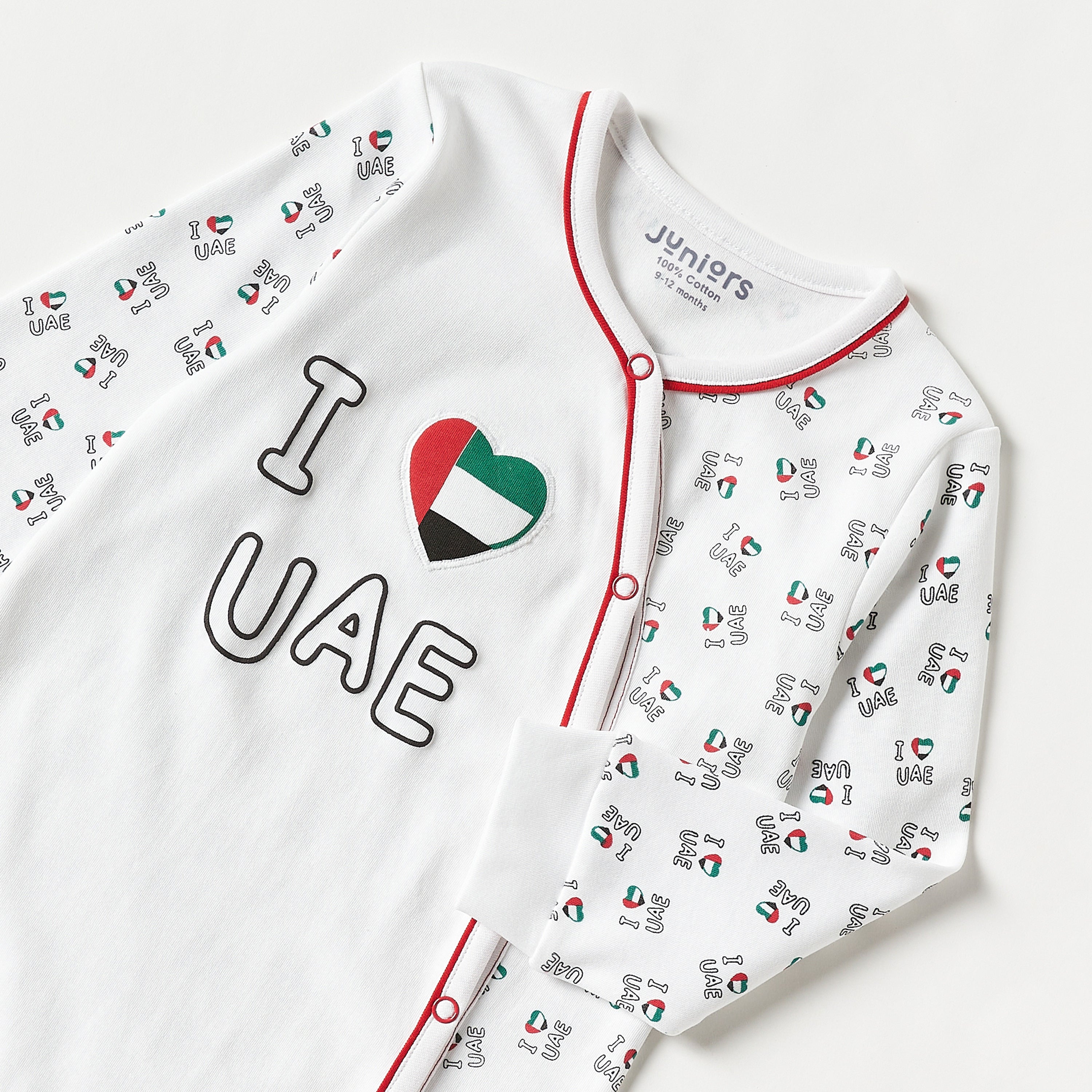 Juniors UAE National Day Print Closed Feet Sleepsuit with Long Sleeves
