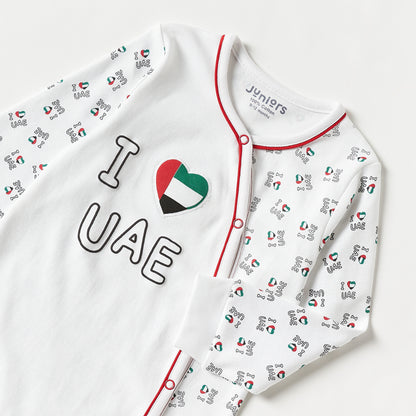 Juniors UAE National Day Print Closed Feet Sleepsuit with Long Sleeves