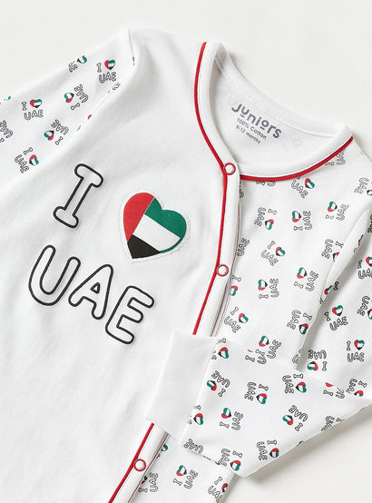Juniors UAE National Day Print Closed Feet Sleepsuit with Long Sleeves-baby-boys-clothing-nightwear-sleepsuits-image-2
