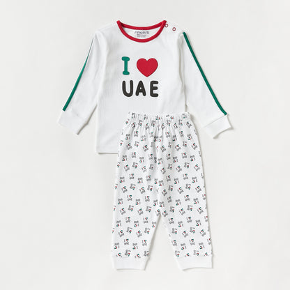 Juniors UAE National Day Print T-shirt and Pyjama Set - White / 12-18 mths