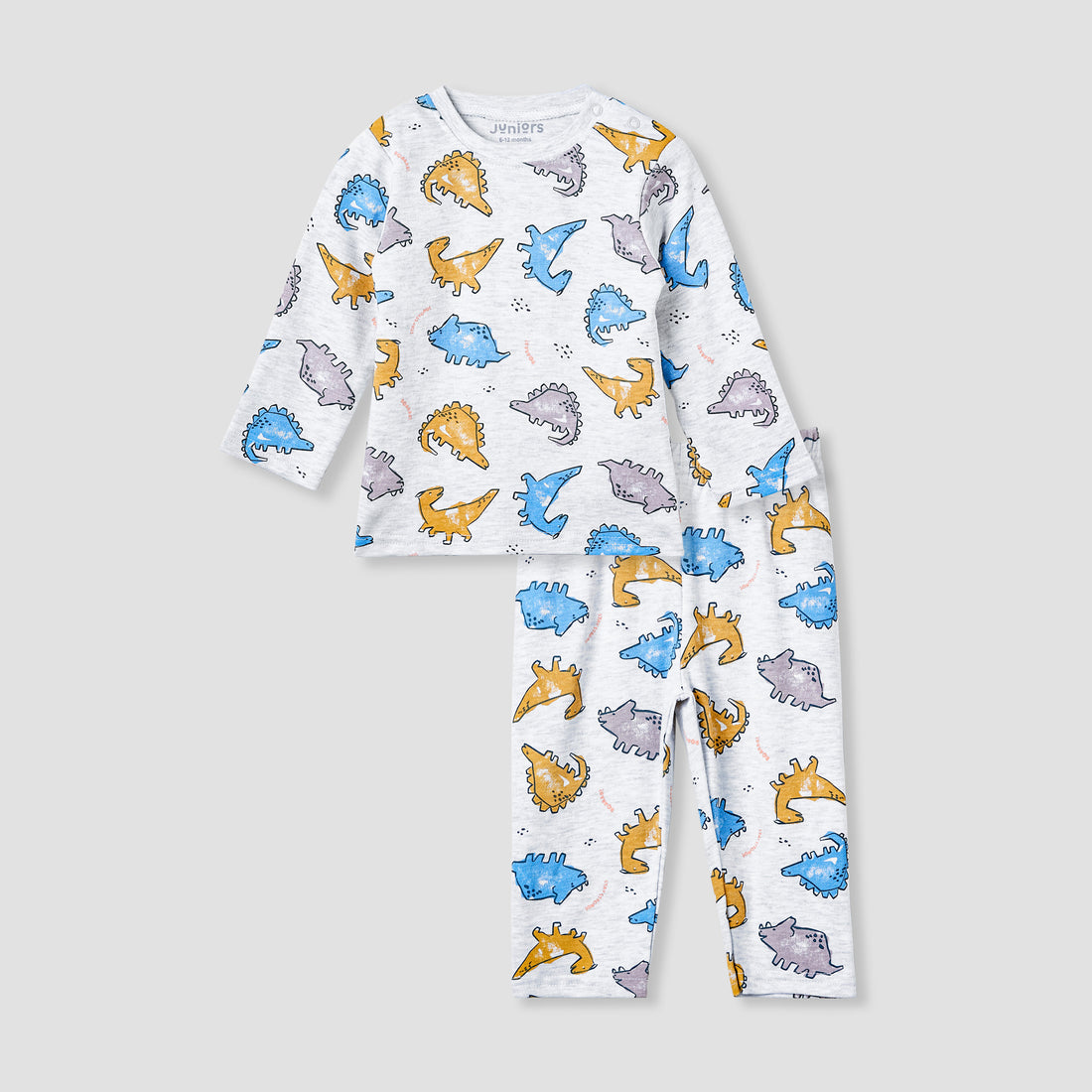 Juniors Dinosaur Print T-shirt and Pyjama Set - Grey / 18-24 mths
