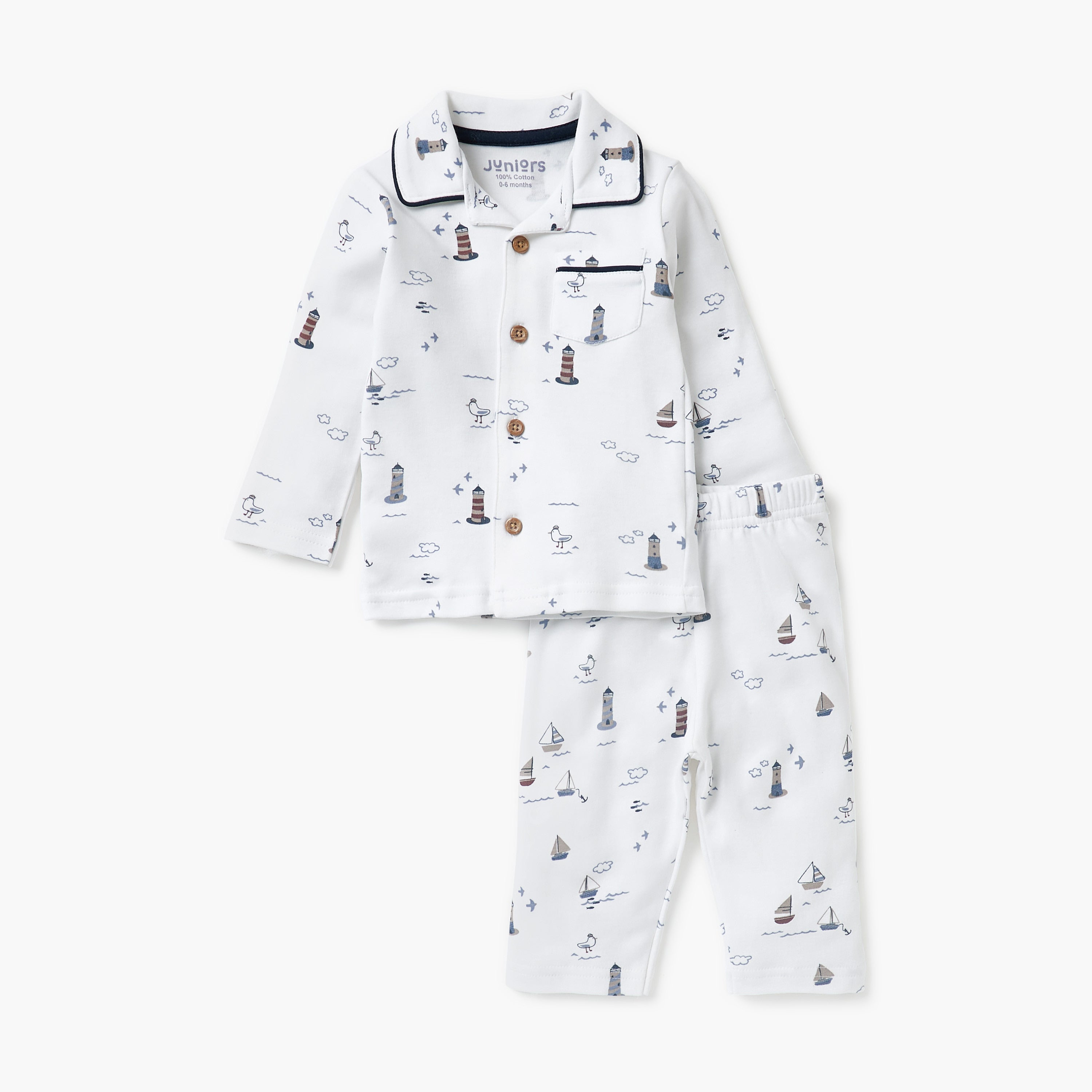 Juniors Graphic Print Shirt and Pyjama Set - White / 12-18 mths
