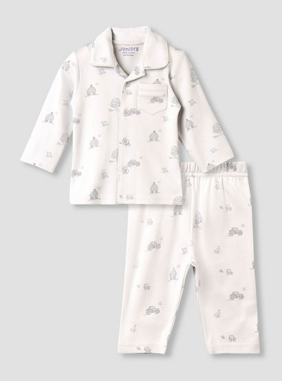 Juniors Cotton Collared Long Sleeves Pyjama Set with Barnyard Print-baby-boys-clothing-nightwear-pyjamasets-image-1
