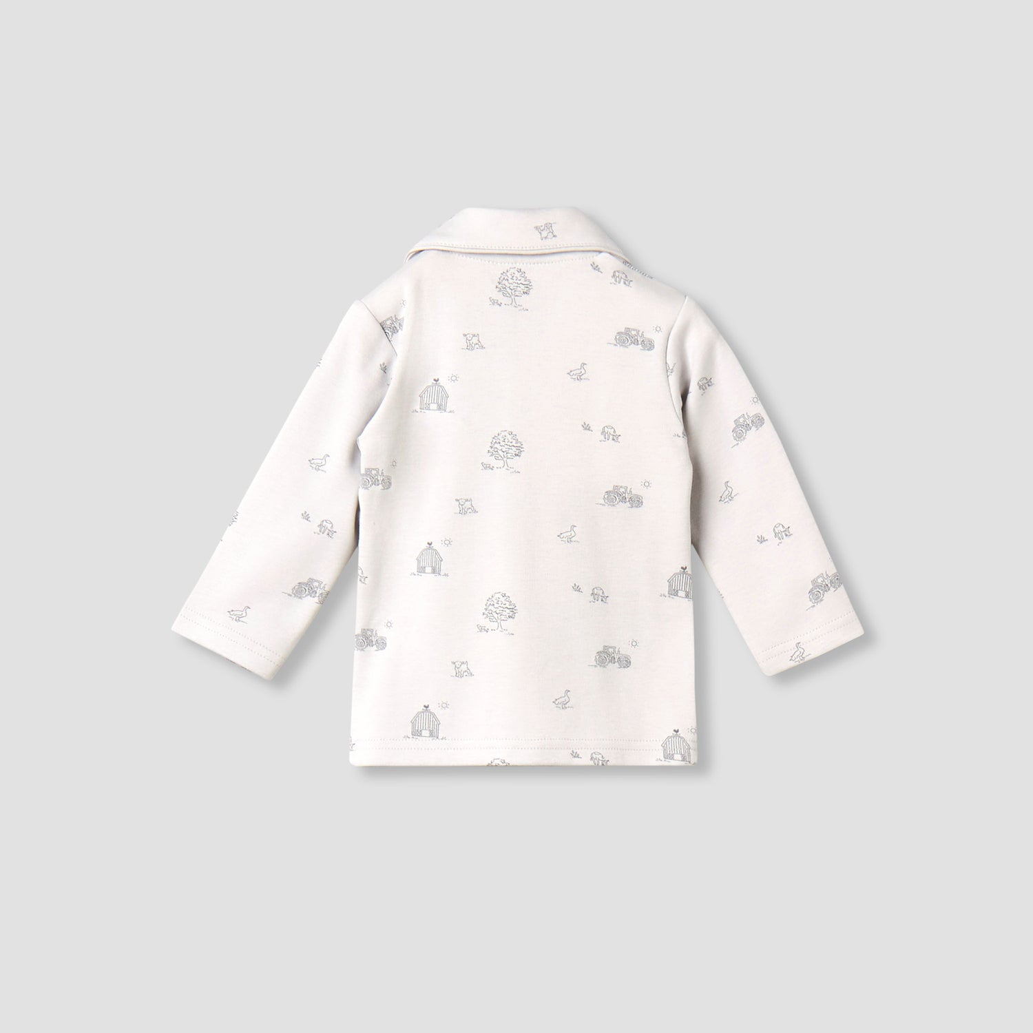Juniors Cotton Collared Long Sleeves Pyjama Set with Barnyard Print
