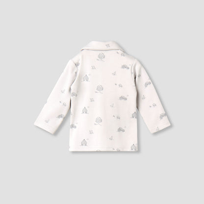 Juniors Cotton Collared Long Sleeves Pyjama Set with Barnyard Print