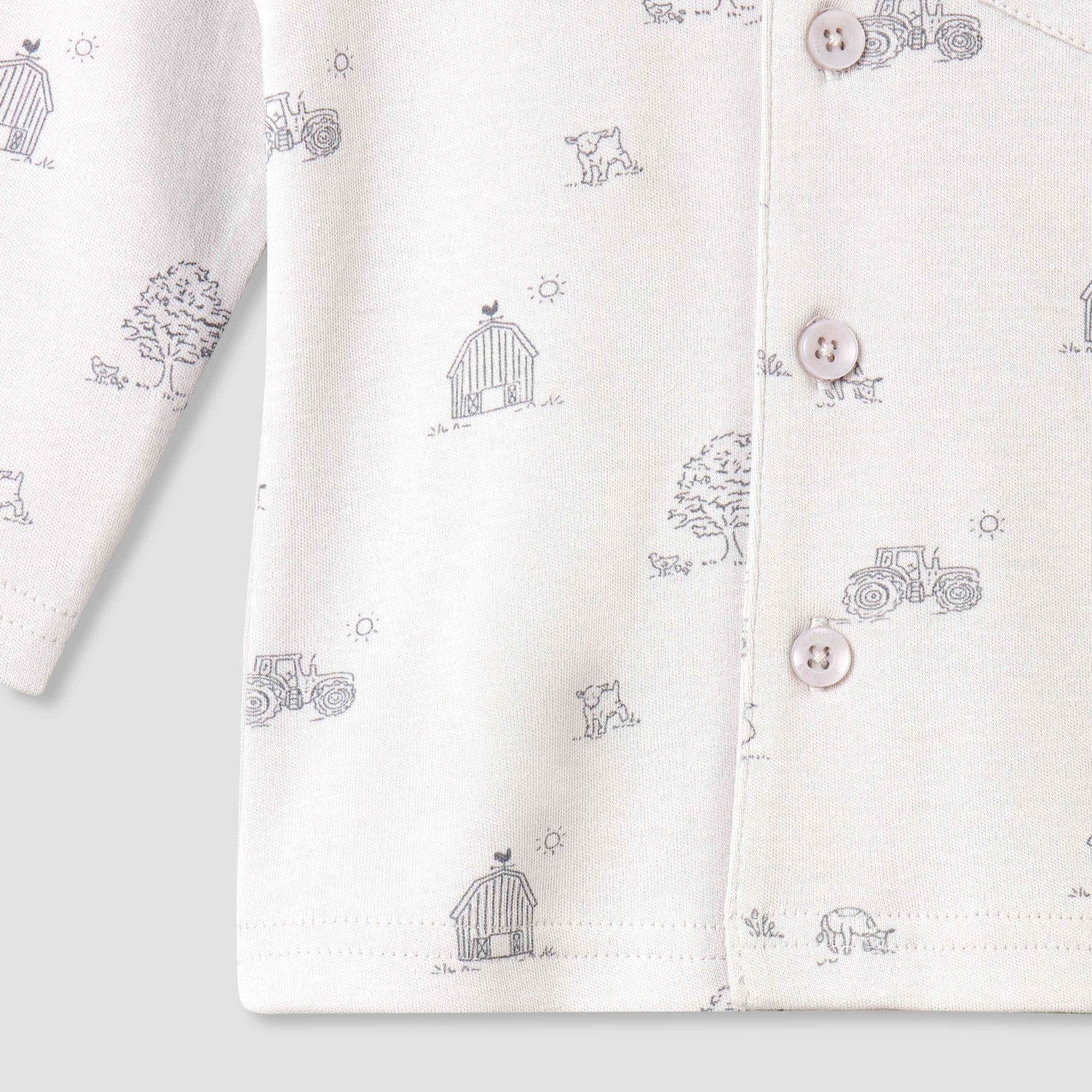 Juniors Cotton Collared Long Sleeves Pyjama Set with Barnyard Print