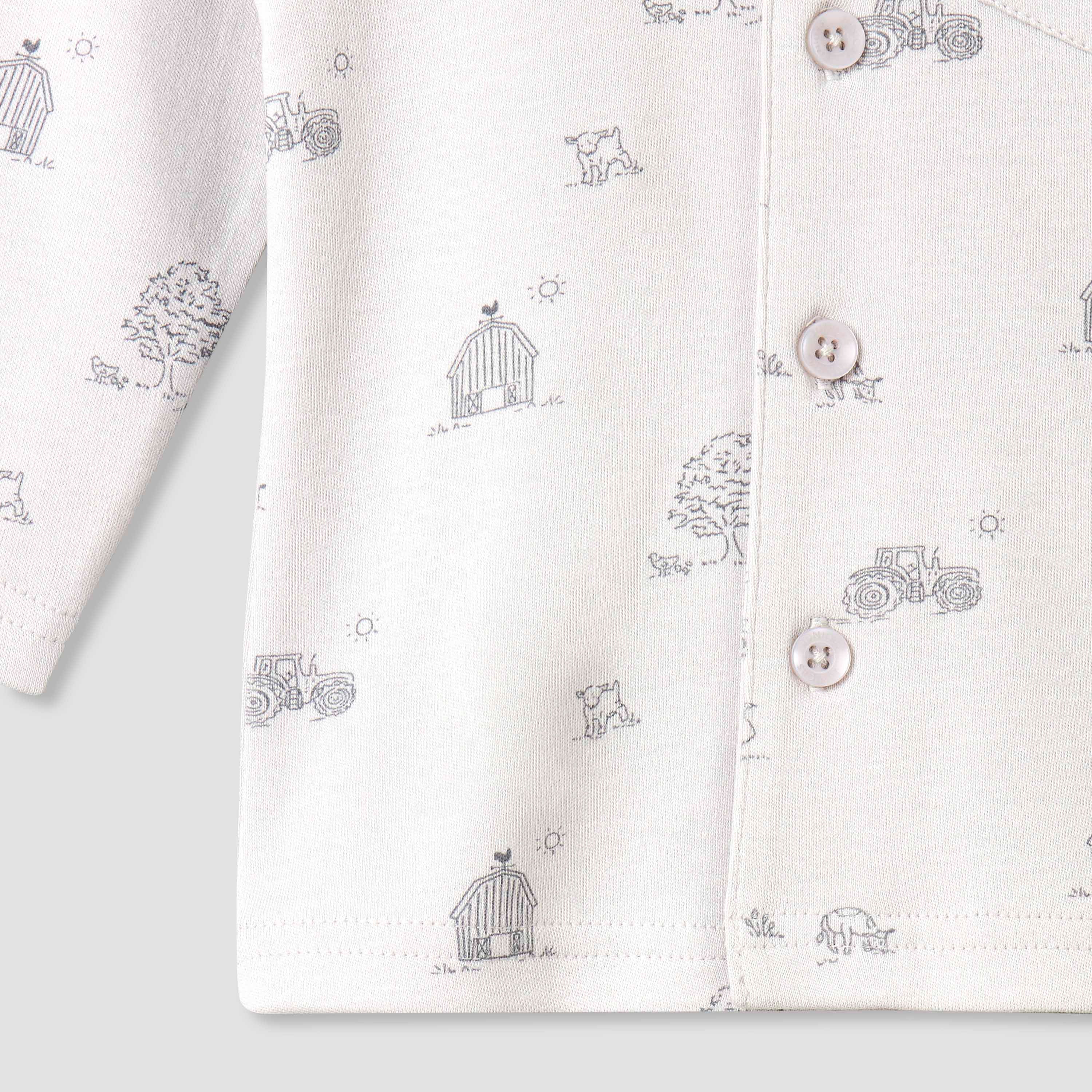 Juniors Cotton Collared Long Sleeves Pyjama Set with Barnyard Print