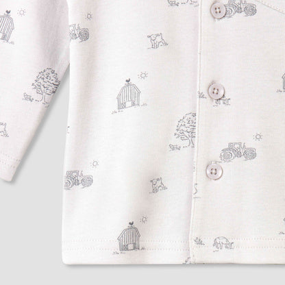 Juniors Cotton Collared Long Sleeves Pyjama Set with Barnyard Print