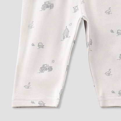 Juniors Cotton Collared Long Sleeves Pyjama Set with Barnyard Print