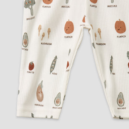 Juniors Cotton Collared Long Sleeves Pyjama Set with Vegetable Print
