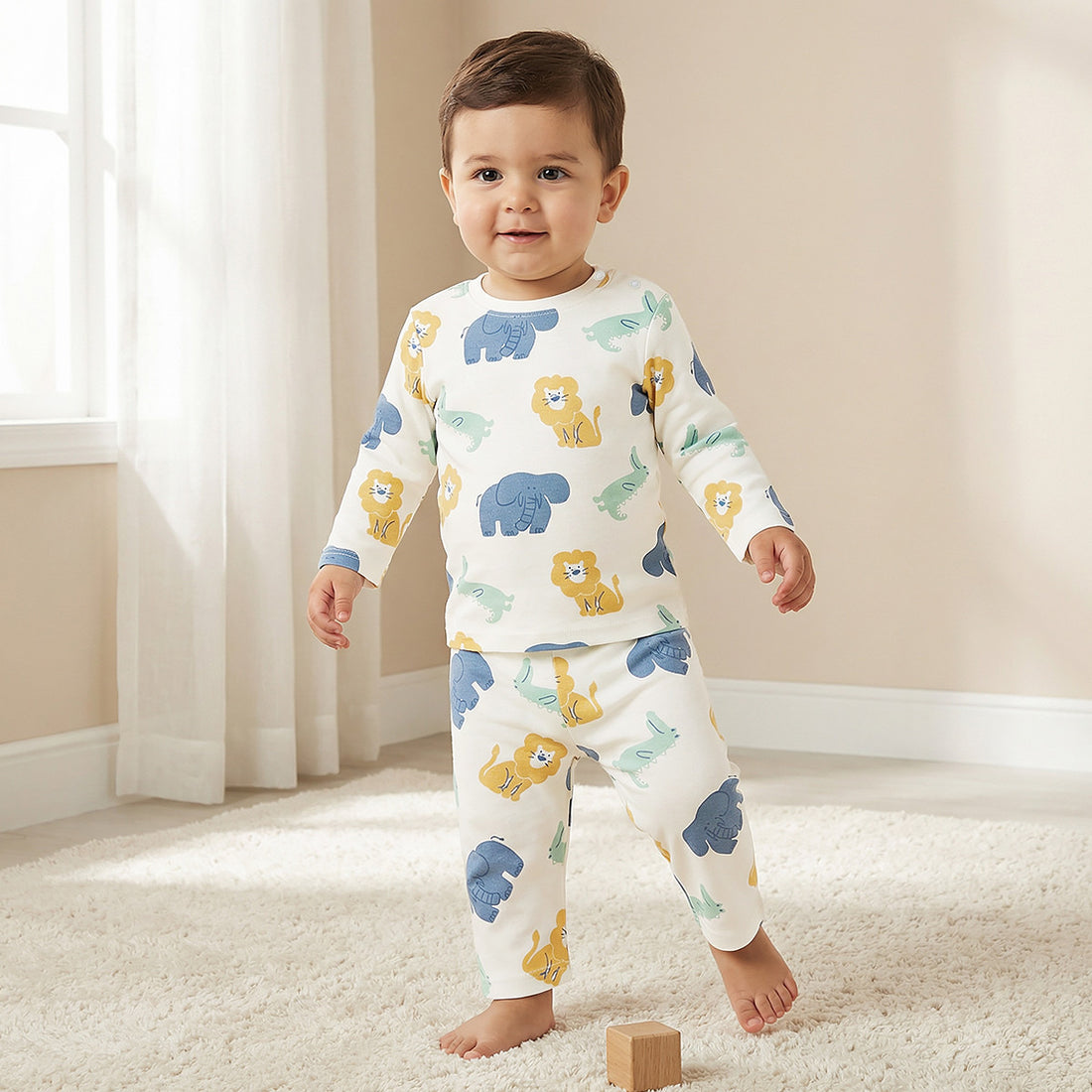 Juniors Printed T-shirt and Pyjama Set - Cream / 12-18 mths