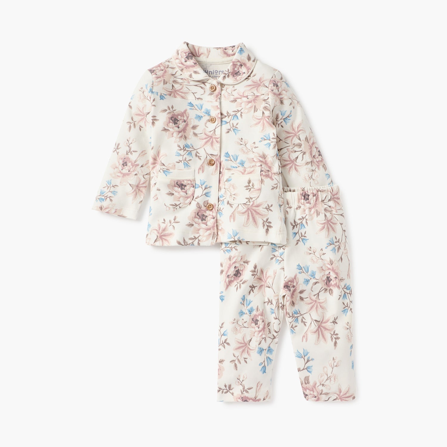 Juniors Floral Print Shirt and Pyjama Set - Cream / 12-18 mths