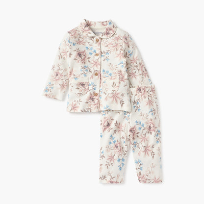 Juniors Floral Print Shirt and Pyjama Set - Cream / 12-18 mths