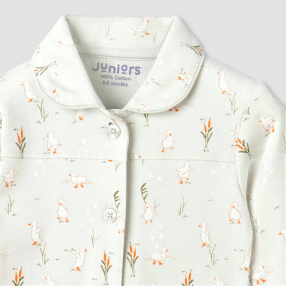 Juniors Cotton Collared Long Sleeves Pyjama Set with Duck Print