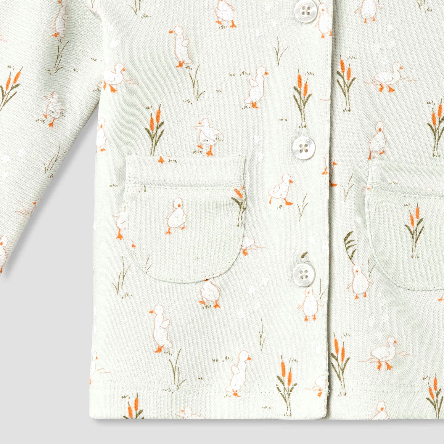 Juniors Cotton Collared Long Sleeves Pyjama Set with Duck Print