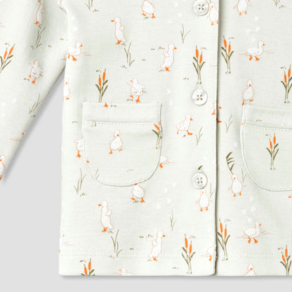 Juniors Cotton Collared Long Sleeves Pyjama Set with Duck Print