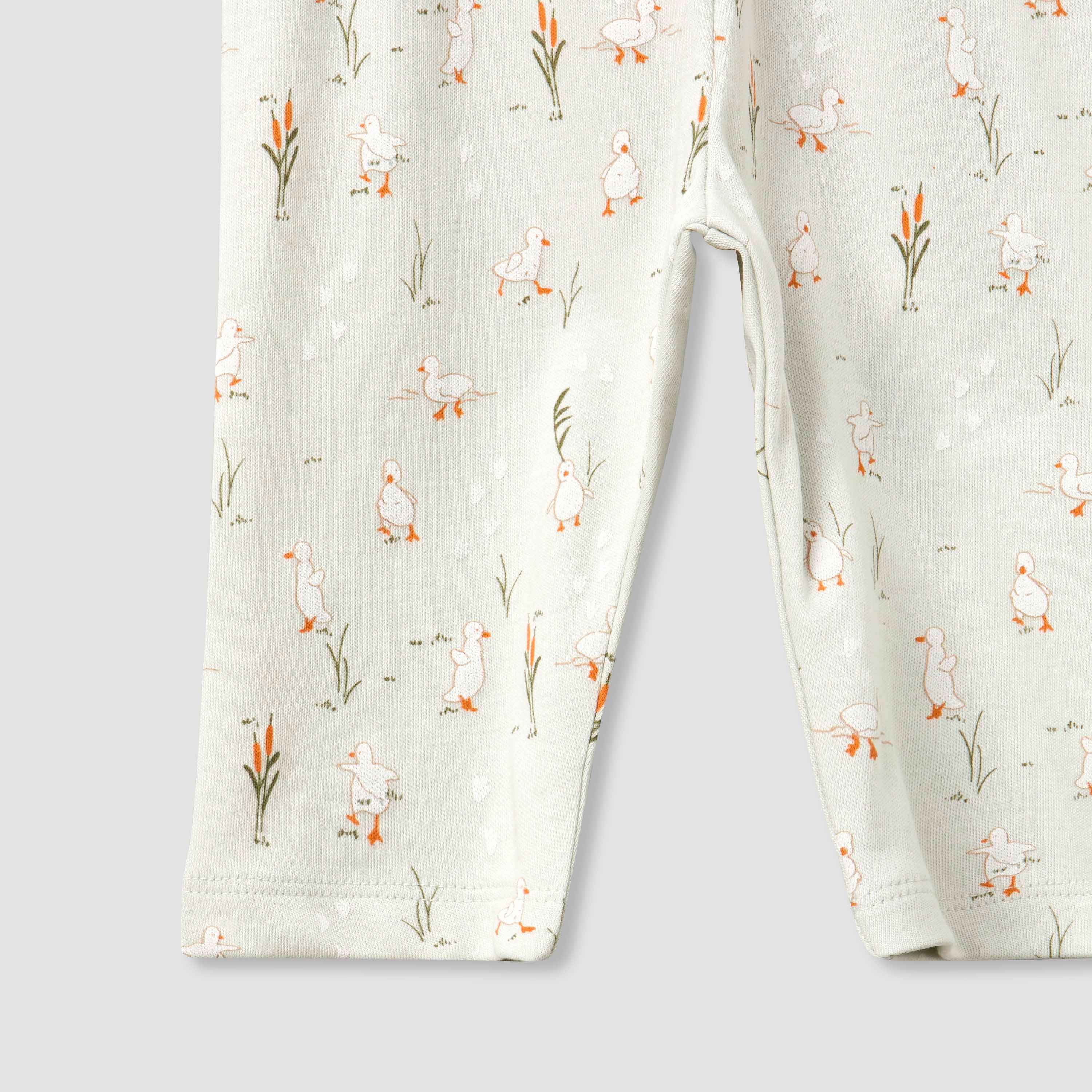 Juniors Cotton Collared Long Sleeves Pyjama Set with Duck Print