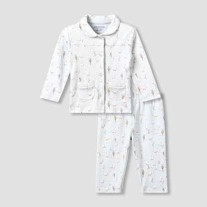 Juniors Cotton Collared Long Sleeves Pyjama Set with Duck Print