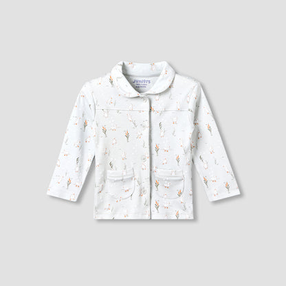 Juniors Cotton Collared Long Sleeves Pyjama Set with Duck Print