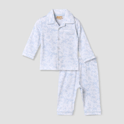 Giggles Cotton Collared Long Sleeves Pyjama Set with Print