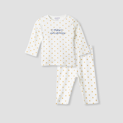 Juniors Heart Print T-shirt and Pyjama Set