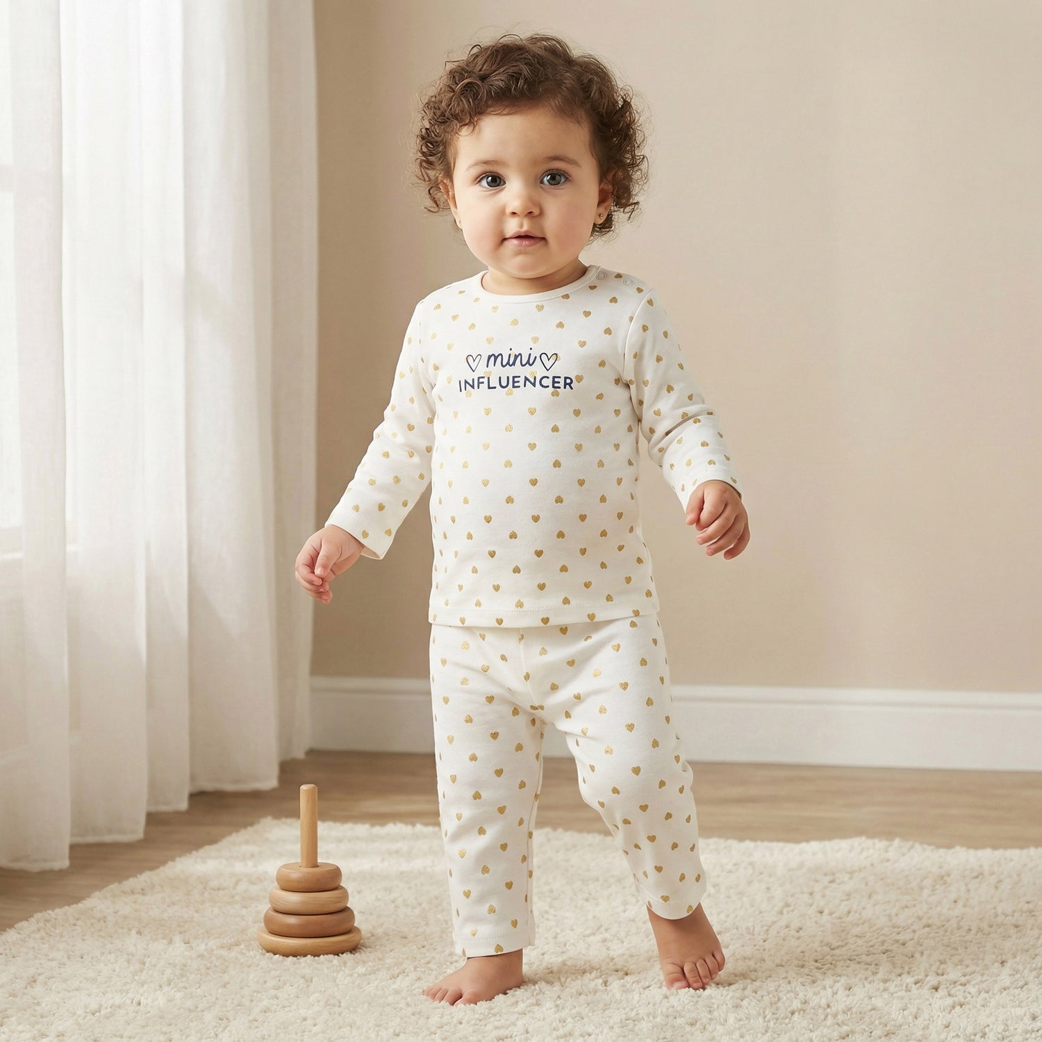 Juniors Heart Print T-shirt and Pyjama Set