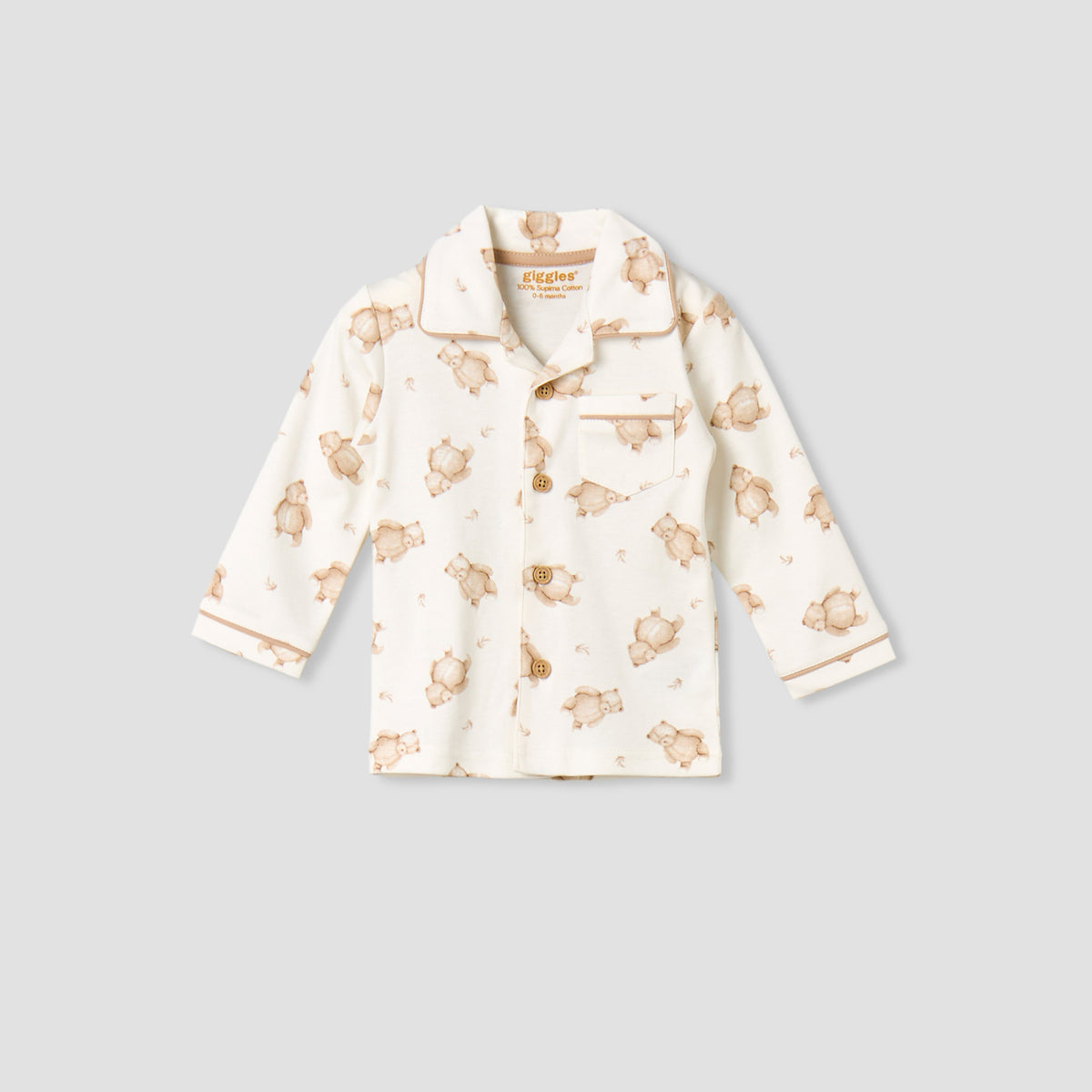 Giggles Cotton Collared Long Sleeves Pyjama Set with Teddy Bear Print