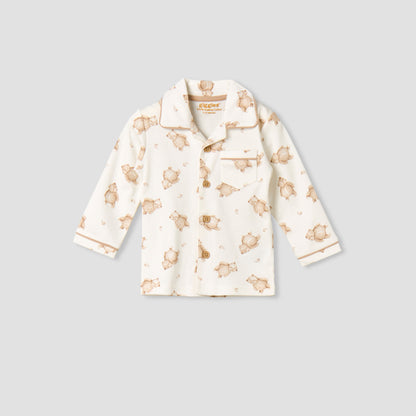 Giggles Cotton Collared Long Sleeves Pyjama Set with Teddy Bear Print
