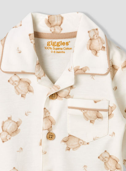 Giggles Cotton Collared Long Sleeves Pyjama Set with Teddy Bear Print-baby-boys-clothing-nightwear-pyjamasets-image-5