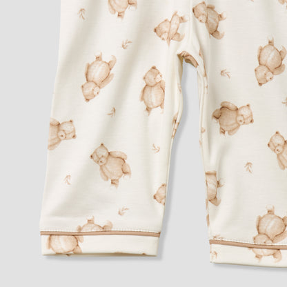 Giggles Cotton Collared Long Sleeves Pyjama Set with Teddy Bear Print