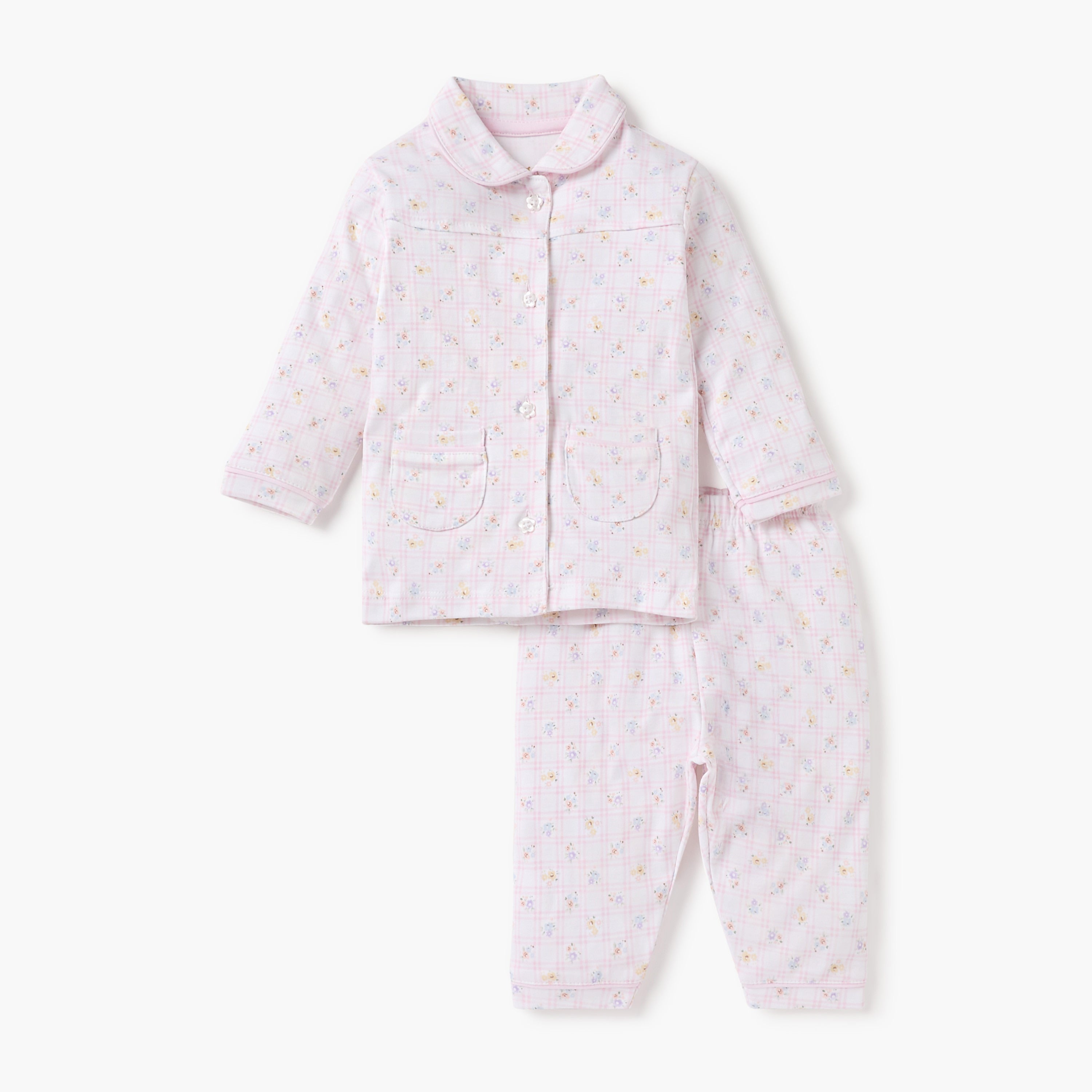 Juniors Floral Print Shirt and Pyjama Set - Pink / 12-18 mths