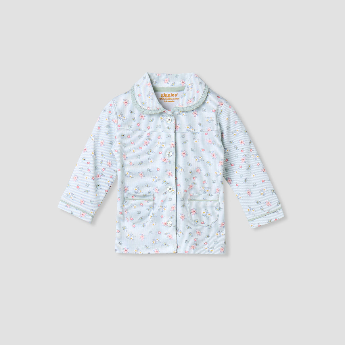 Giggles Cotton Collared Long Sleeves Pyjama Set with Floral Print